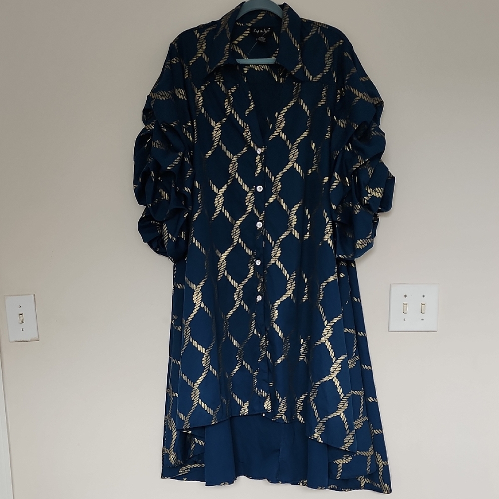 Step By Style Navy Blue High Low Dress with Chain Pattern